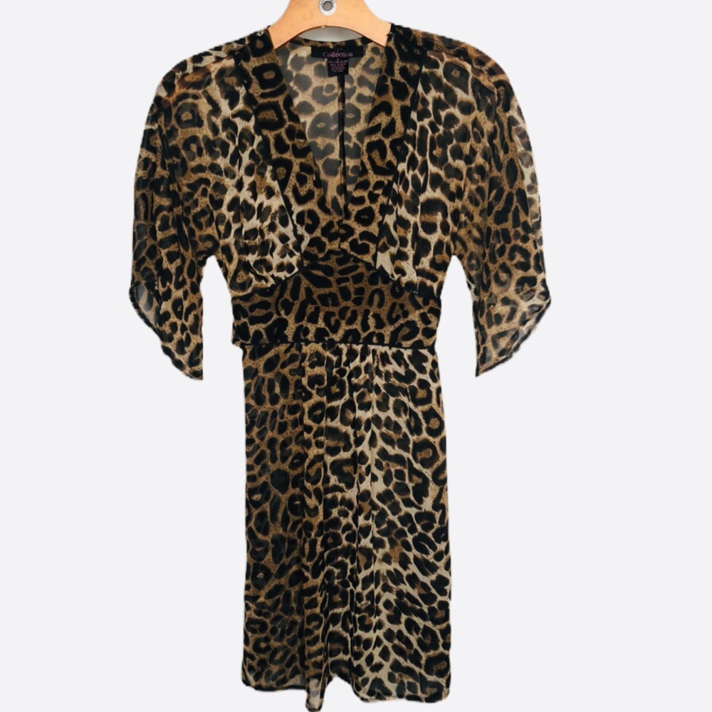 Pink Collection Leopard Dress Sheer 3/4 Sleeves